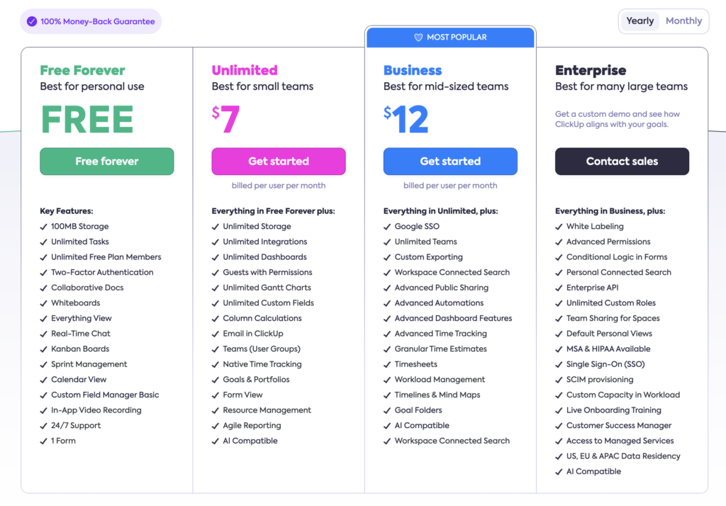 ClickUp vs Jira : Tarif ClickUp